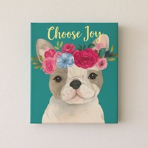 Floral French Bulldog Canvas Art
